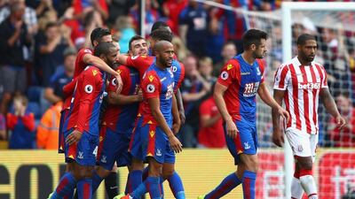 James McArthur of Crystal Palace celebrates scoring his side’s third goal. Ian Walton / Getty Images