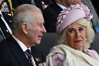 King Charles III and Queen Camilla in the Royal Box at the UK's national commemorative event for the 80th anniversary of D-Day, hosted by the Ministry of Defence on Southsea Common in Portsmouth, Hampshire. PA