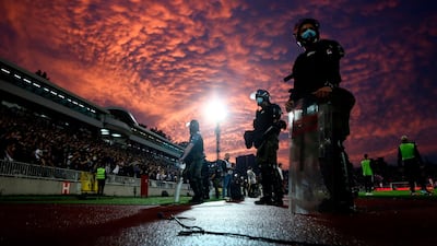 Police guard the pitch prior to the Serbian Cup semi-final. AFP