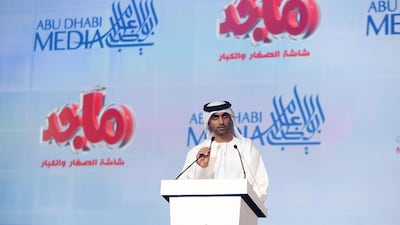 HE Mohamed Ebraheem Al Mahmood, Chairman and Managing Director of Abu Dhabi Media, at the launch on Wednesday of the Majid TV channel in Abu Dhabi. Satish Kumar / The National