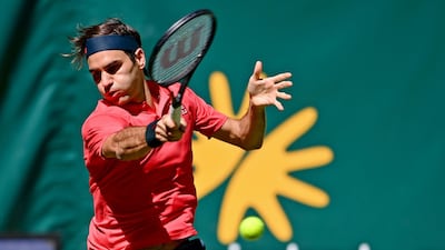 Roger Federer plays a forehand to Ilya Ivashka during their Halle Open first round match. Getty Images
