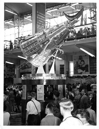 A model of Sputnik 111, the newest addition to the Soviet Pavilion in Brussels in 1958. Express / Archive Photos / Getty Images