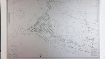 Abu Dhabi island in the 1980s, showing the airport and newly opened Sheraton Hotel