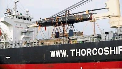 Azzam arrived in Itajai, Brazil, on the MV Thorco Empire after hull delamination caused retirement from Leg 5.