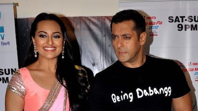 Salman Khan, right, and Sonakshi Sinha will reprise their roles in the third instalment of the Dabangg franchise. AFP photo