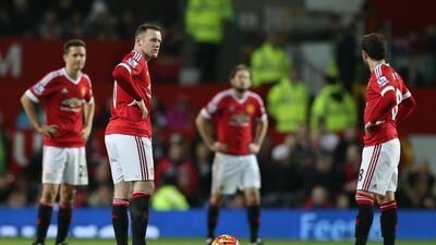 Manchester United’s players react after Southampton’s Charlie Austin (unseen) scored during the English Premier League soccer match between Manchester United and Southampton at the Old Trafford Stadium, in Manchester, Britain, 23 January 2016. EPA/Nigel Roddis