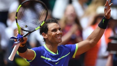 Spain's Rafael Nadal celebrates after winning his tennis match against Spain's Roberto Bautista Agut at the Roland Garros 2017 French Open on June 4, 2017 in Paris. AFP