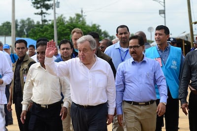 UN Secretary General Antonio Guterres visits the Kutupalong Rohingya refugee camp on July 2, 2018. AFP