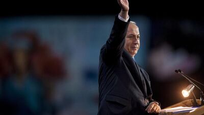 Israeli prime minister Benjamin Netanyahu addressing the annual American Israel Public Affairs Conference in Washington DC on March 2, 2015. Pete Marovich/EPA