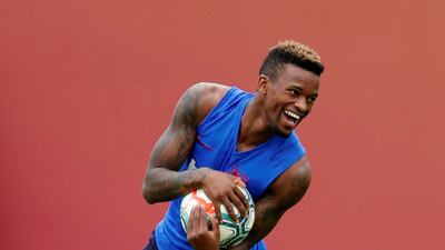 Barcelona's Nelson Semedo catches the ball. Reuters