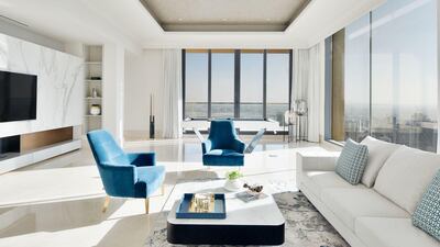 The property offers views of Dubai Fountain and the Sheikh Zayed Road skyline. Courtesy Luxhabitat Sotheby's International Realty