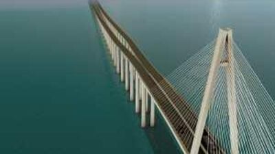 A computer image of the 40km road and rail link of bridges which, when complete, will be the world's longest fixed-line marine crossing.