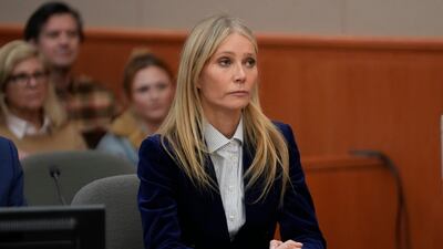 Gwyneth Paltrow reacts as the verdict in her trial is announced on March 30 in Park City, Utah. AP