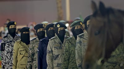 Saudi policewomen take part in a military parade for the first time on National Day in Riyadh in September. AFP
