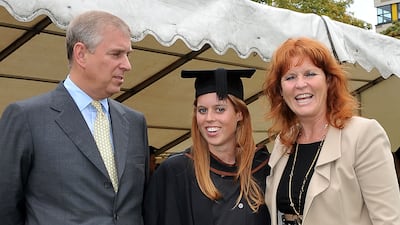 Prince Andrew and Sarah with their daughter, Princess Beatrice, following her graduation ceremony at Goldsmiths College, London, in 2011