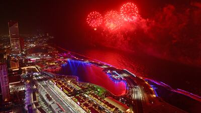 Fireworks during the F1 Grand Prix of Saudi Arabia at the Jeddah Corniche Circuit. There will be regular firework displays during Jeddah Season. Getty