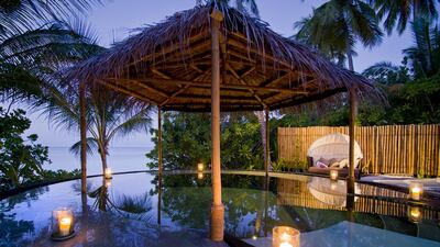 In the One&Only Reethi Rah’s private WatSu pool, during an hour-long session a therapist gently bends and stretches guests. Courtesy One&Only Reethi Rah