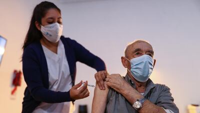 Seniors receive the Sputnik V vaccine on a vaccination day at the Tecnopolis Campus, in the Province of Buenos Aires, Argentina. EPA