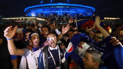 France fans celebrate outside the stadium in St. Petersburg. Reuters