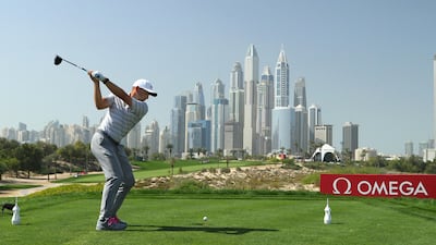 Sergio Garcia tees off on the eighth hole. Getty