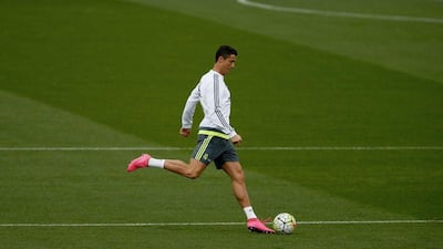 Real Madrid's Cristiano Ronaldo shown during a training session at the team's Valdebebas complex on Saturday. Junajo Martin / EPA / October 3, 2015