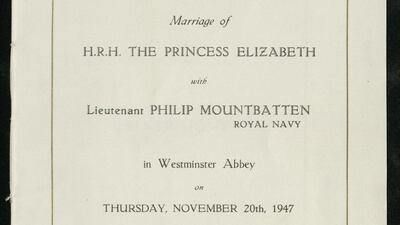 The order of service from the wedding of Princess Elizabeth and Lieutenant Philip Mountbatten. Courtesy Royal Archives