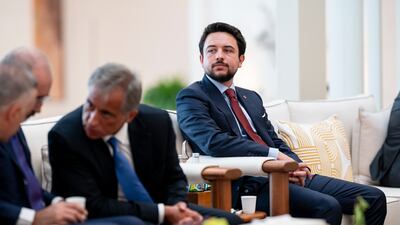 Prince Hussein bin Abdullah attends the talks at Al Shati Palace. UAE Presidential Court Hamad Al Kaabi / UAE Presidential Court