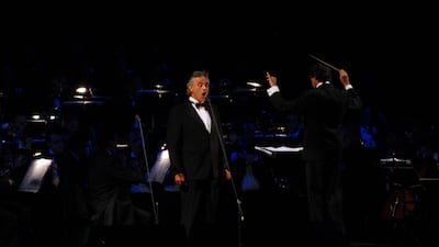Italian tenor Andrea Bocelli performed on September 25, 2010. AP