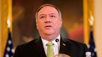 US Secretary of State Mike Pompeo speaks during a news conference to announce the Trump administration's restoration of sanctions on Iran, at the US State Department in Washington,DC. AFP