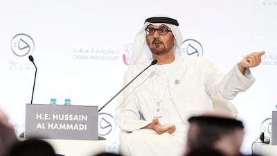 Hussain Al Hammadi speaks to an audience of teachers and education experts in Abu Dhabi. Chris Whiteoak / The National