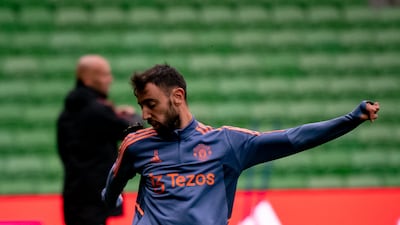 United midfielder Bruno Fernandes during training in Melbourne.
