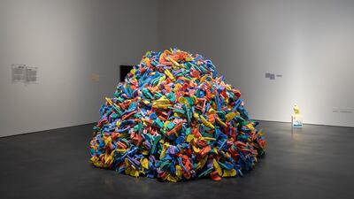 Hassan Sharif's Sandals and Wire (2009) looks at the consumer detritus that follows in the wake of Dubai's new oil economy -- via workers' slippers, themselves made of an oil by-product.