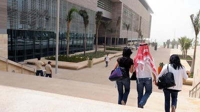 Students and staff walk at the campus of the King Abdullah University of Science and Technology in Thuwal, 80 kilometers north of Jeddah, Saudi Arabia. Omar Salem / AFP