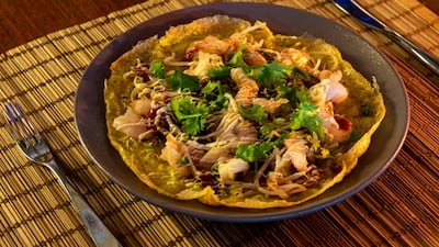 Rice flour pancake with shrimp, chicken and beansprouts at the Saigon Social brunch