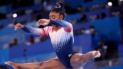 Simone Biles of the USA competes in the Women's Balance Beam Final.