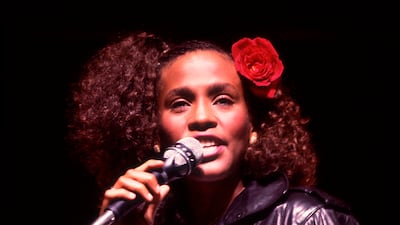 Houston sings at the Poplar Creek Music Theatre in Hoffman Estates, Illinois, on June 25, 1985. Getty Images