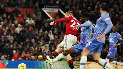Luke Shaw scores for Manchester United. AP