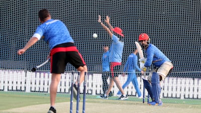 Mohammad Nabi of Afghanistan plays a shot.