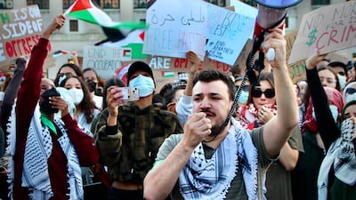 Jailed pro-Palestine activist Mahmoud Khalil at a demonstration on the Columbia University campus in New York in October 2023. Getty Images / AFP