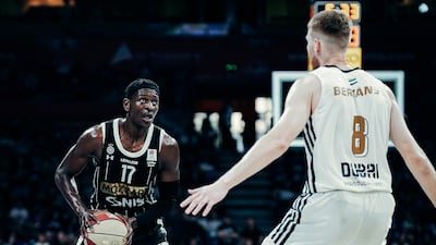 Dubai Basketball, in white, were soundly beaten by Partizan Belgrade in the first of their best-of-three ABA League semi-final on Monday. Photo: ABA League/Dubai Basketball