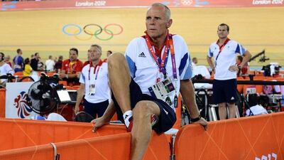 This file photo taken on August 5, 2012 shows Shane Sutton, observing a race in the London 2012 Olympic Games. Sutton resigned on April 27, 2016 as technical director of British Cycling following allegations he had used sexist and discriminatory language towards team riders. AFP / CARL DE SOUZA