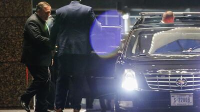 US Secretary of State Mike Pompeo, left, leaves Corinthian Condominiums following a meeting with Kim Young Chol, Vice Chairman of North Korea, on May 30, 2018 in New York. The North Korean senior official arrived in New York earlier on May 30, 2018 for talks on salvaging a summit meeting between US President Donald Trump and North Korean leader Kim Jong Un. Kena Betancur / AFP
