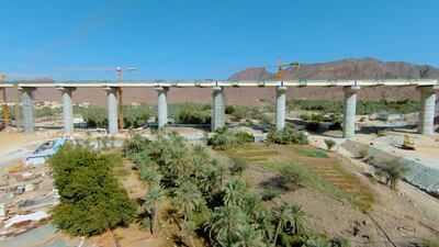 It passes through the Hajar Mountains and is 600 metres long. Construction for the Northern Emirates network involves building 54 bridges and nine tunnels across the mountains.