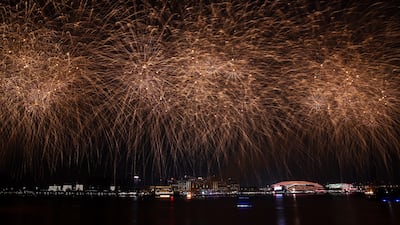 Fireworks are set off at Yas Bay Waterfront in Abu Dhabi, to celebrate Union Day