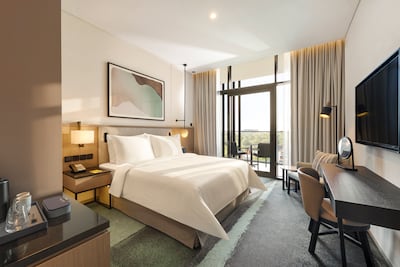 The deluxe room boulevard view, which can connect to an executive suite for families. Photo: Vida Aljada