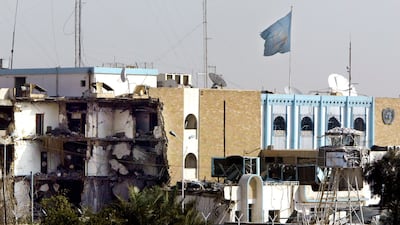 Damaged UN headquarters after a car-bomb attack in Baghdad, in 2003. Getty Images