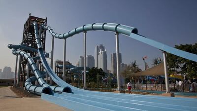 A water park is among the attractions at Sharjah’s new Al Montazah Park, which was developed by Shurooq to enhance the emirate’s economic, social and tourist offerings. Razan Alzayani / The National