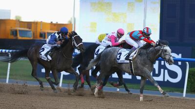 Yutaka Take rides Lani to victory in the UAE Derby Sponsored By The Saeed & Mohammed Al Naboodah Group as part of the Dubai World Cup at Meydan Racecourse on March 26, 2016 in Dubai, United Arab Emirates. (Photo by Francois Nel/Getty Images)
