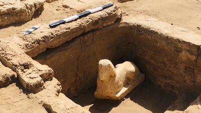 The sphinx and the cabin were unearthed near the Temple of Dandra in Qena. Photo: Ministry of Tourism & Antiquities