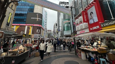 Myeongdong Street is Seoul’s most popular shopping and street food district. All photos: Fatima Al Mahmoud / The National